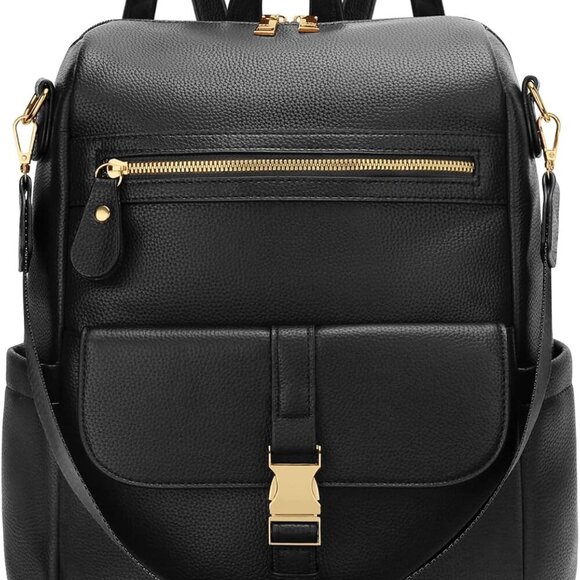 Leather Backpack for Women Anti-Theft Travel Work School with Luggage Strap